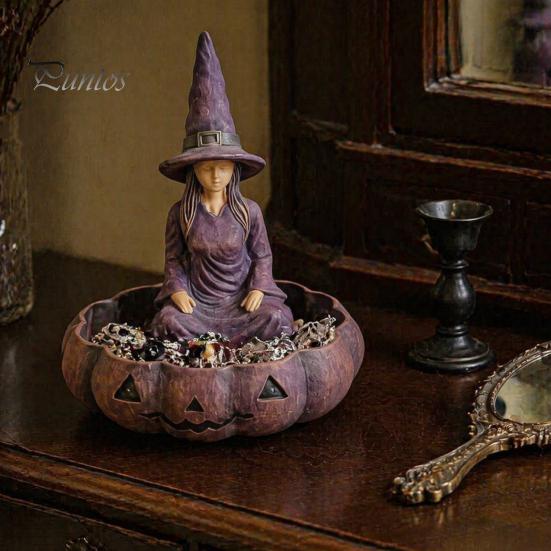 Gift for Witch Lovers Meditating Jewelry Tray, Vintage Gothic Resin Decorative Storage Tray Dish, Mysterious Zen Desktop Organizer Keys Trinkets