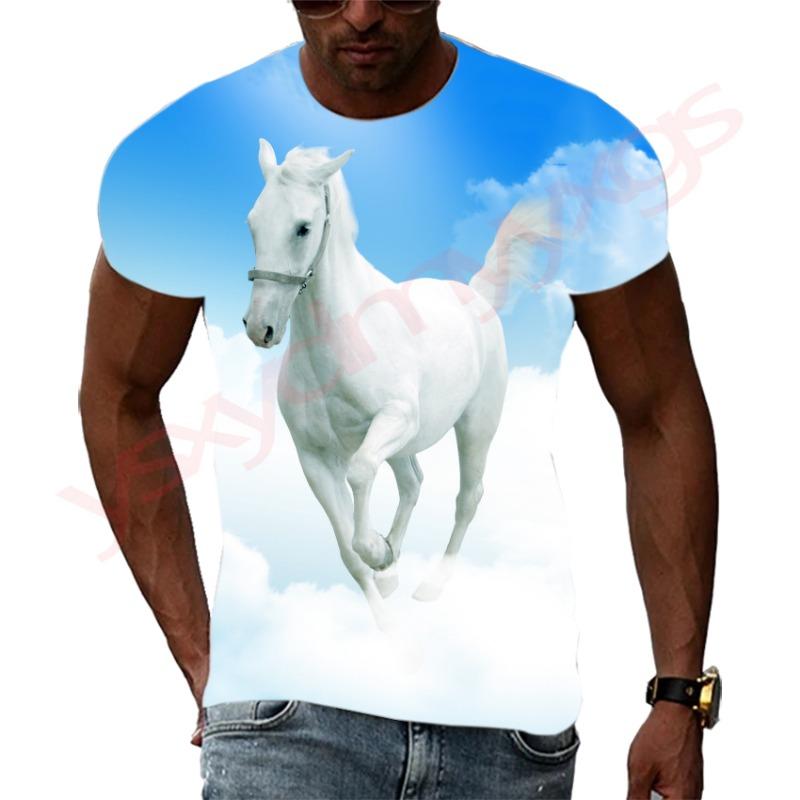Summer Trend Horse HD Pattern Men T-Shirts Casual 3D Print Hip Hop Harajuku Personality Round Neck Tees Loose Short Sleeve Top