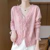 Women's Cashmere V-Neck Knitted Cardigan - Autumn/Winter 2025 Stylish Long-Sleeve Short Sweater