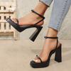 Spring new black thick-soled non-slip waterproof table high heels women's one-word with thick-heeled rhinestone women's sandals