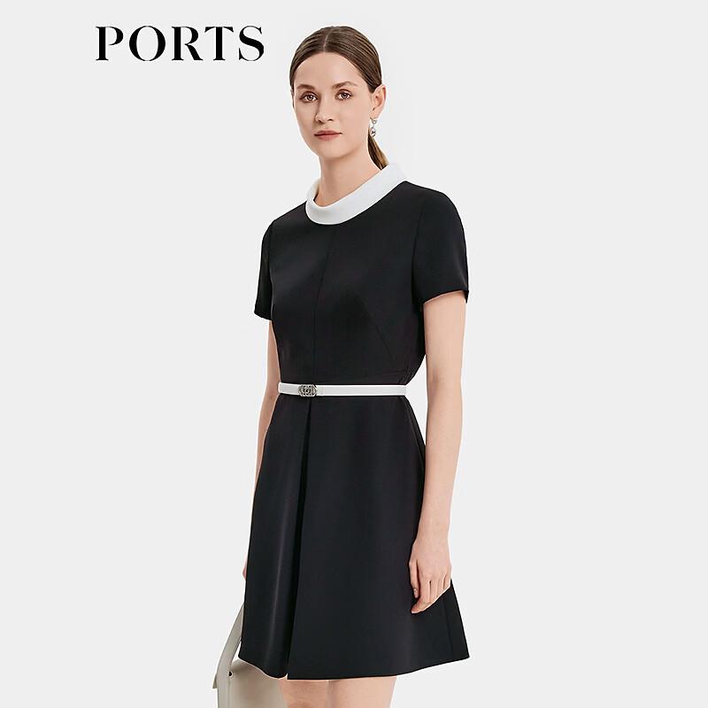 PORTS Color-Block Round Neck Cinched Waist A-Line Dress