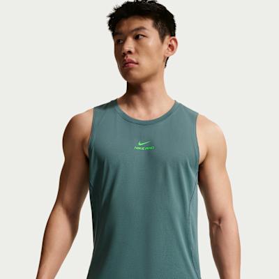 Nike Dri Fit Tank Tops Men s Mineral Slate/Green Base Color Crew Neck M