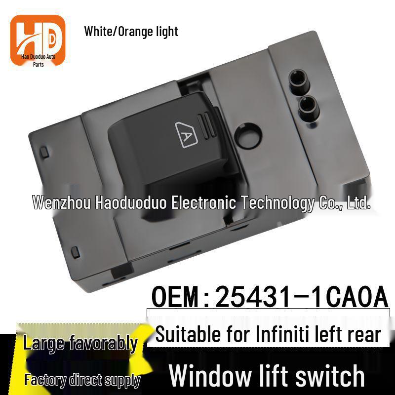 Infiniti Rear Left Power Window Switch with White-Orange Light, Part Number 25431-1CA0A. Electric