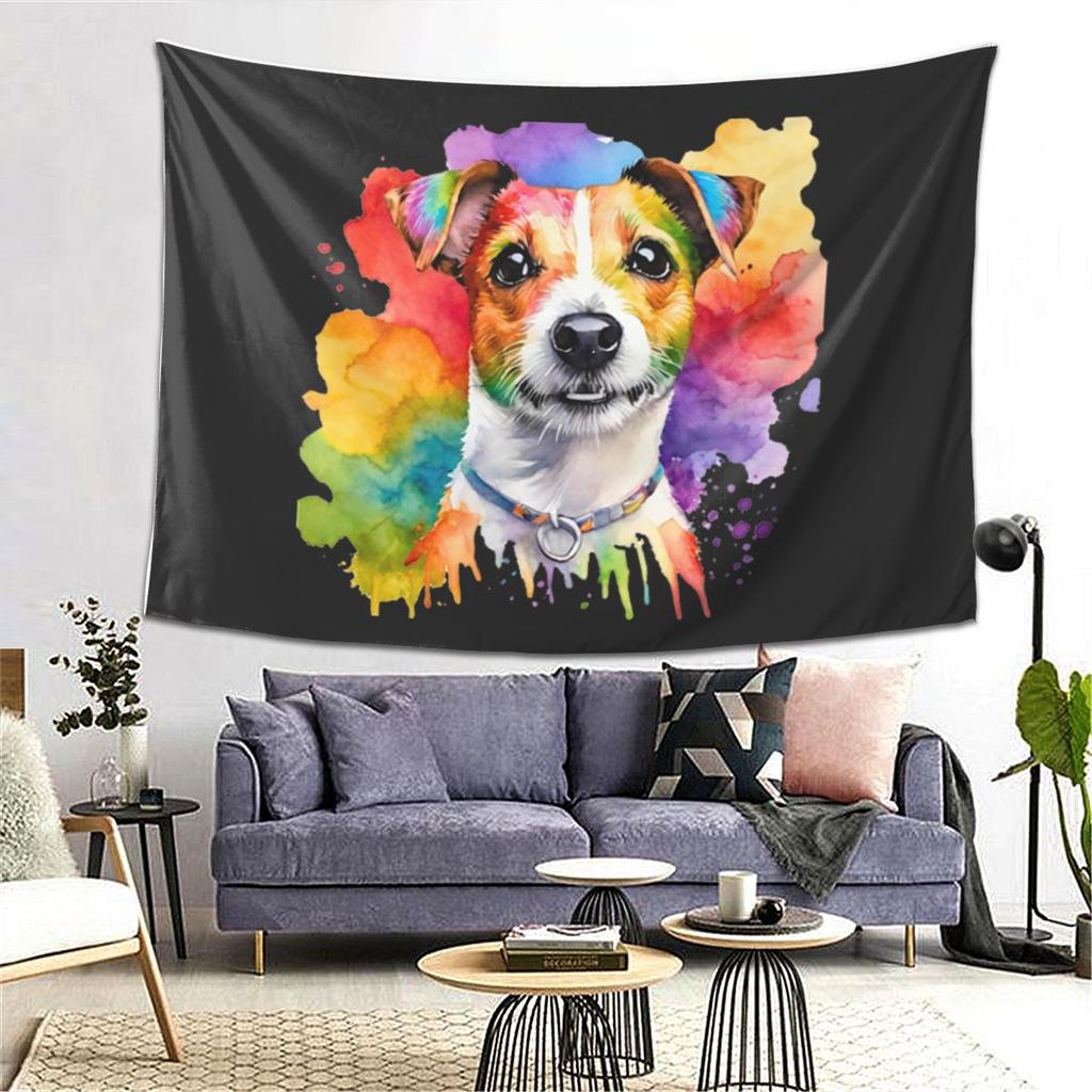 Wandteppich mit Aquarellporträt eines Jack Russell Terriers – Ästhetische Wanddekoration für Wohnzimmer und Schlafzimmer