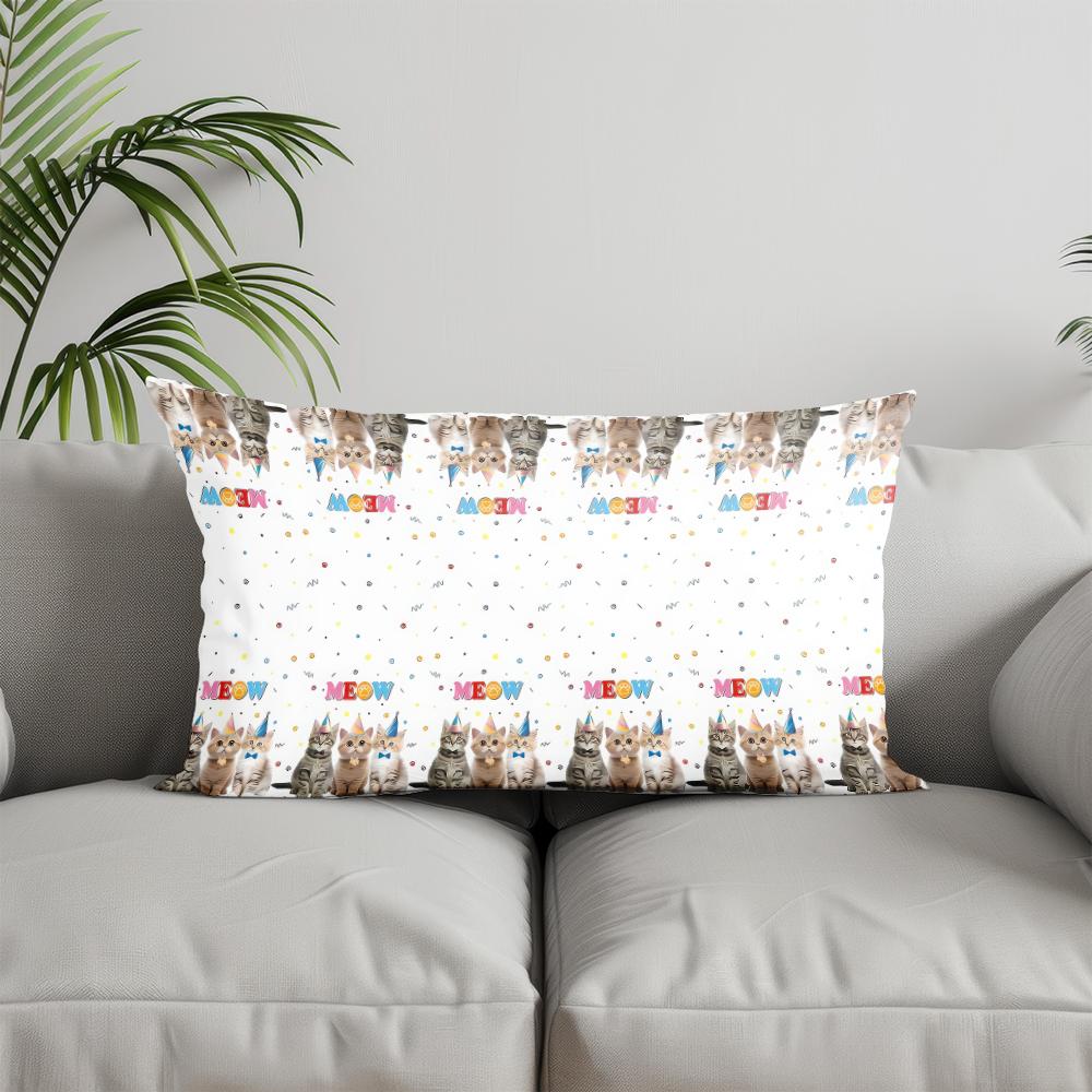 Home Decor Cute Cats Party Pattern Pillow Suitable For Sofa Bedroom Car Pillow Cover Cushion Rectangular Back Cushion