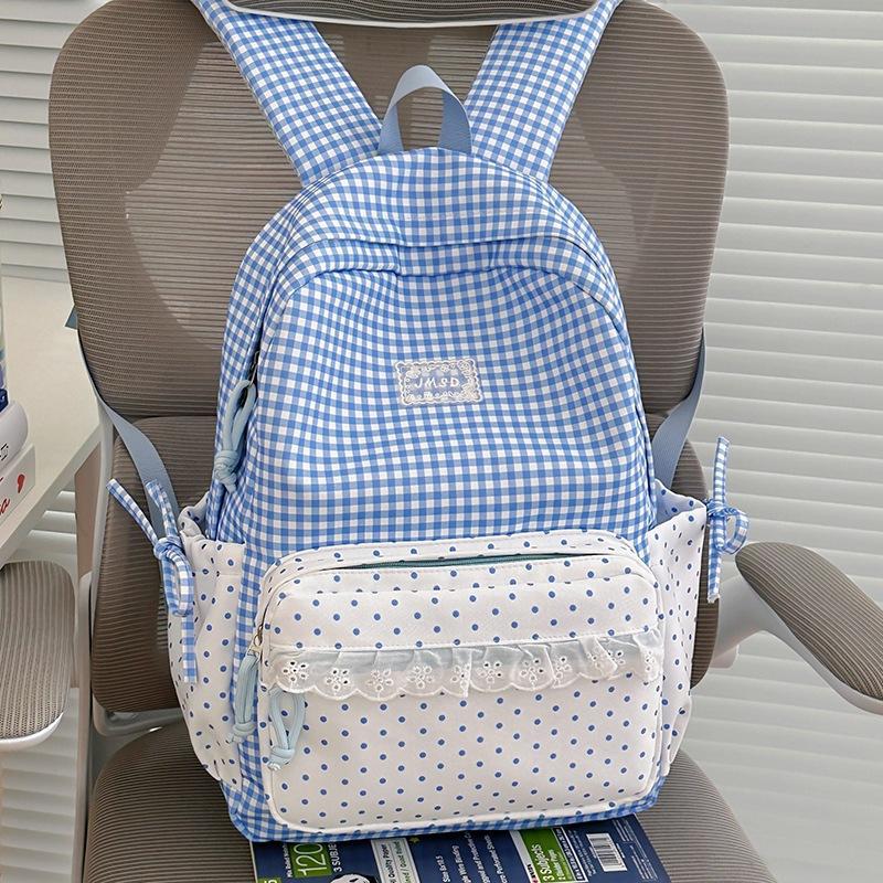 Schoolbag Milk Fufu Plaid Corrugated Lace Heart Travel Small Backpack Sweet Wind Student Party Big Sweet Bag