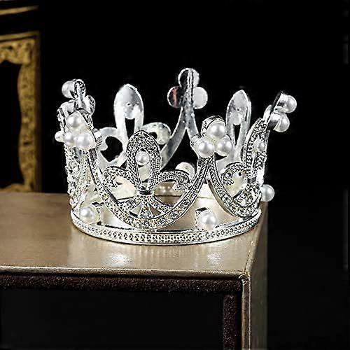 Pärlkristallprinsesskrona - Mini Strass Brudbröllop Nyfödd Baby Krona - Silver