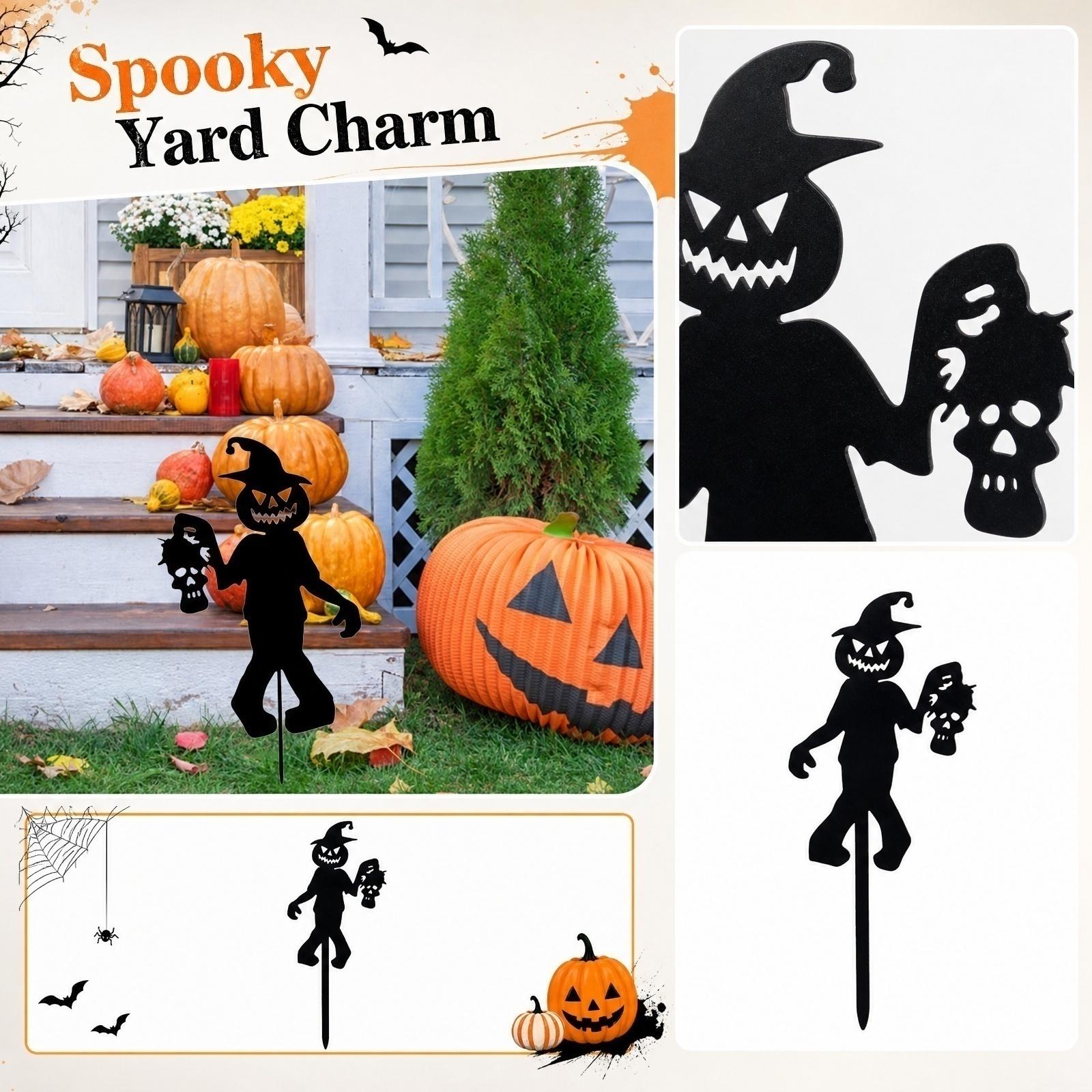 Halloween Metal Garden Stake Scarecrow Pumpkin Head Figure Yard Decoration with Ground Spike 30cm Height Outdoor Halloween Ornament one size чёрный