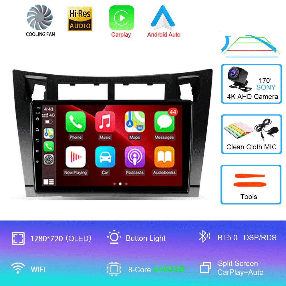 Car radio Android 14 Navigation Multimedia Player For Toyota Yaris 2005 - 2012 Carplay Auto Stereo video GPS 2 din DSP WIFI+4G
