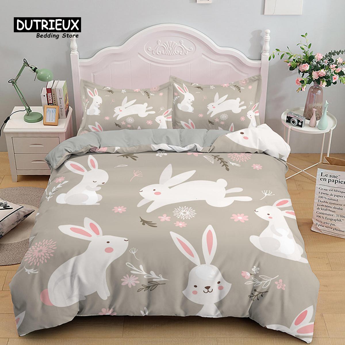 

Soft Easter Eggs Print Duvet Cover Happy Easter Cartoon Rabbit Toddler Bedding Sets Twin King Queen Size Microfiber Quilt Cover US Twin(172x218cm)