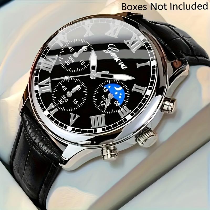 

Casual men s quartz watch, fashionable business PU leather watch bracelet combination, suitable for daily use or gift gifts