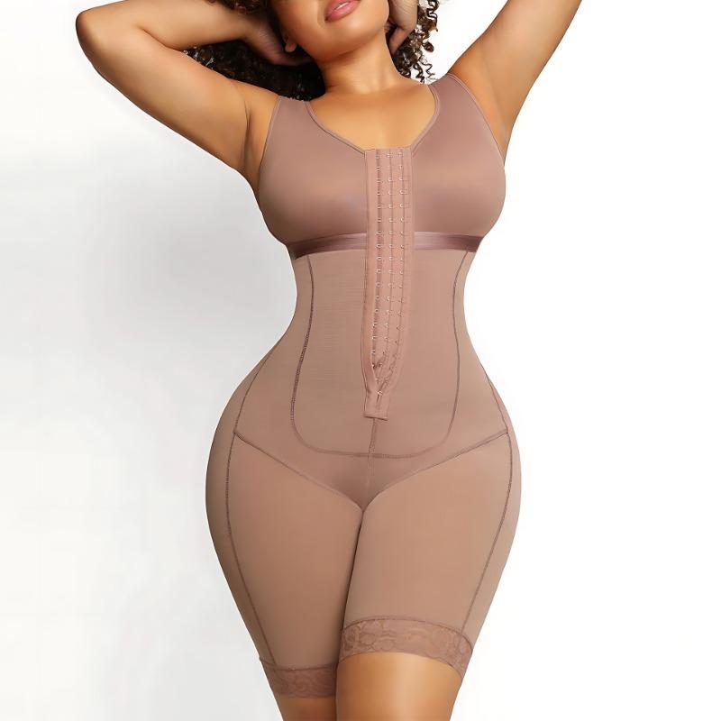 Hook And Eye Front Closure Bodysuit Shaper With Lace Trim