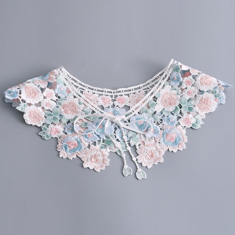Sweet Floral Embroidery Shirt Fake Collar for Women Removable Shirt Detachable Collar for Shirt Blouse Tops Sweater False Collar