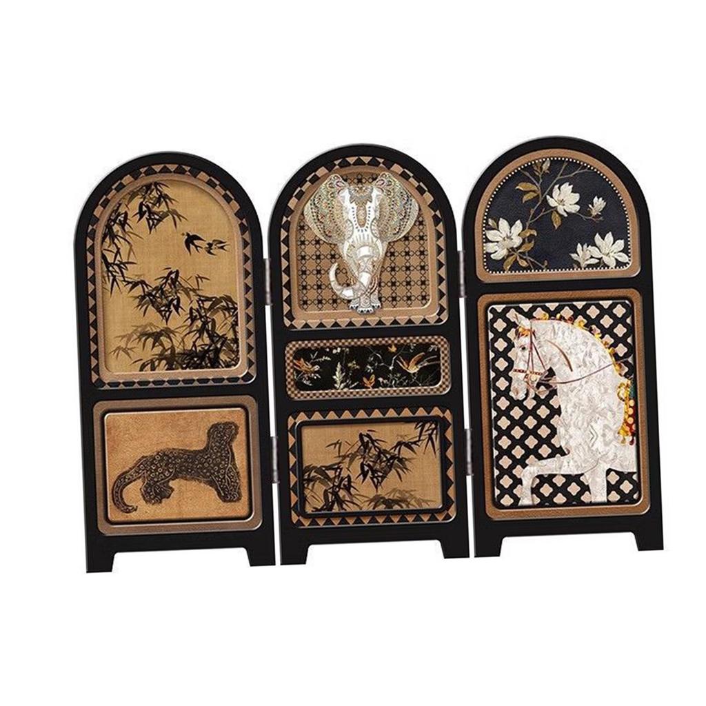 Chinese Design Screen Decoration Collectible Crafts Desk Partition 3 Panel Divider for Office Fireplace Countertop Dining Room