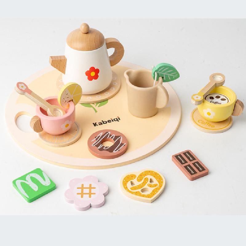 

Fun Wooden Simulation Afternoon Tea Set Dessert Model Children Toy For Kids Pretend Play And Tea Party Fun Flower