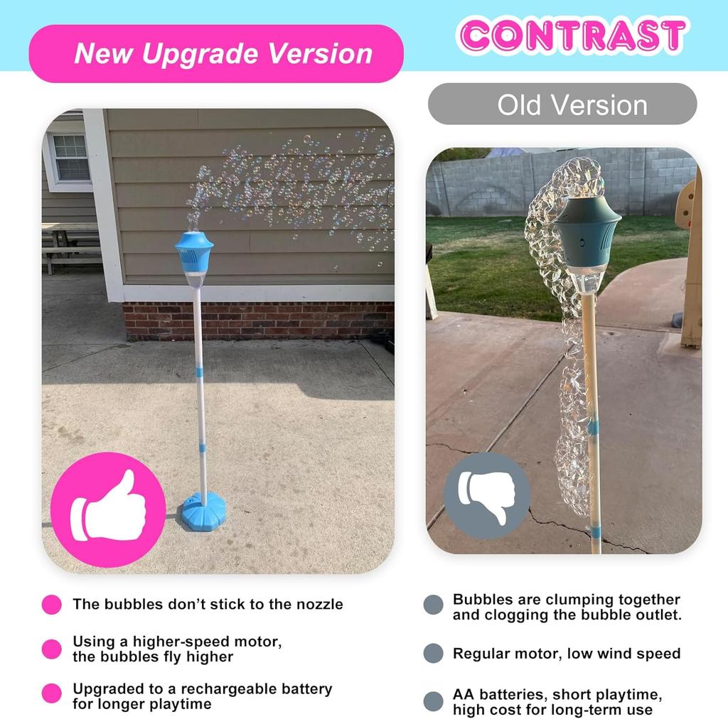 47In Rechargeable Automatic Bubble Stand Machine, Tall Outdoor Standing Bubble Maker with Lights, Kids Party Toy Birthday Gift