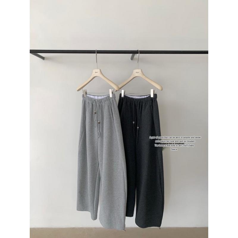 

Korean Style Velvet Elastic Waist Wide-Leg Casual Pants - Slimming and Versatile Winter Wear One Size деревне вугілля/сірий колір
