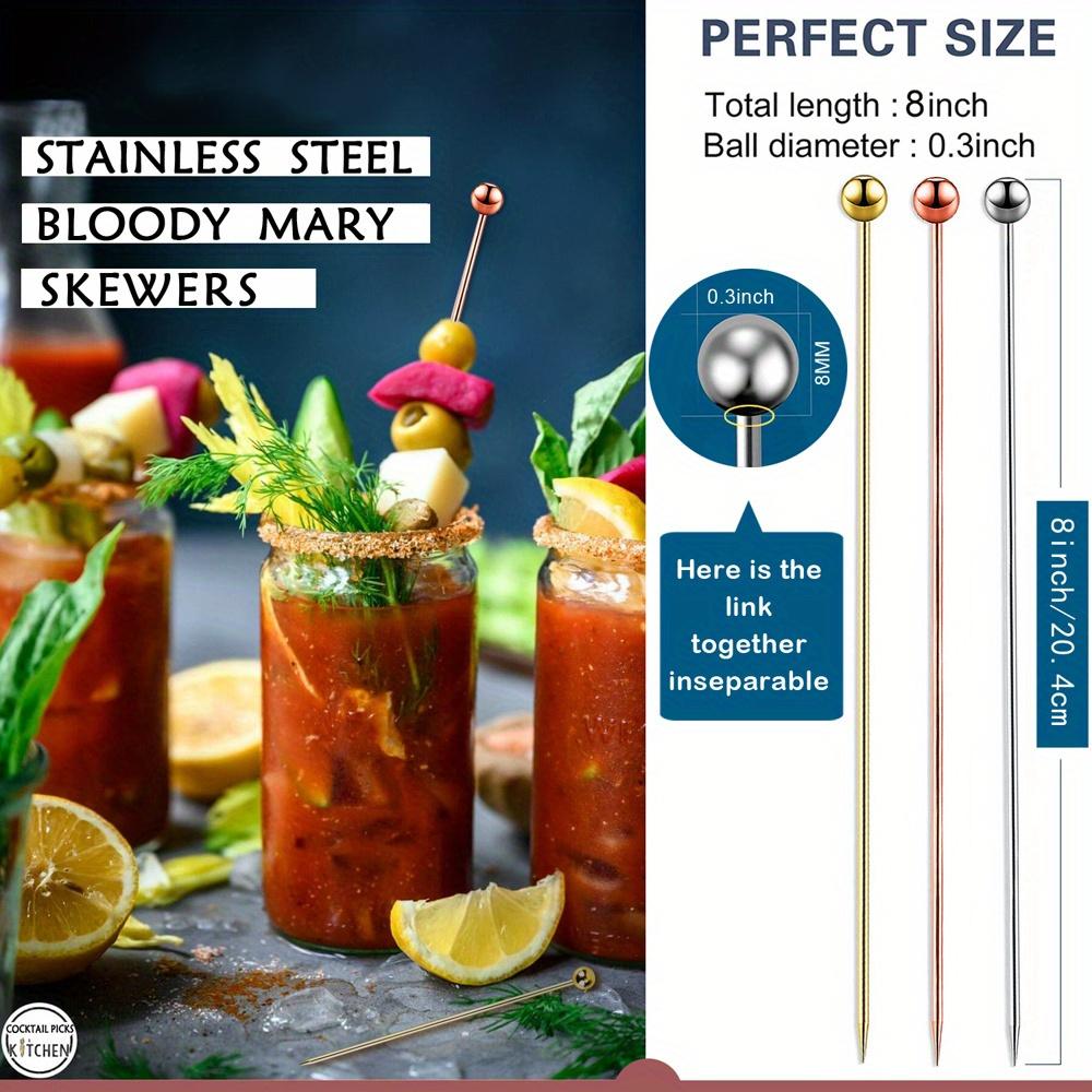 12pcs/set 8-inch Cocktail Label Reusable Stainless Steel Cocktail Toothpick Set Gift Metal Kebab Appetizer Label