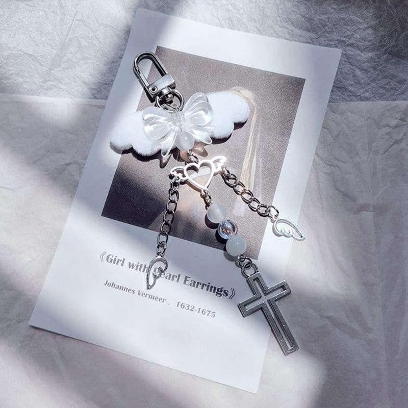 Cross Bowknot Angel Wing Pendant Phone Strap Portable Hanging Lanyard for Girls