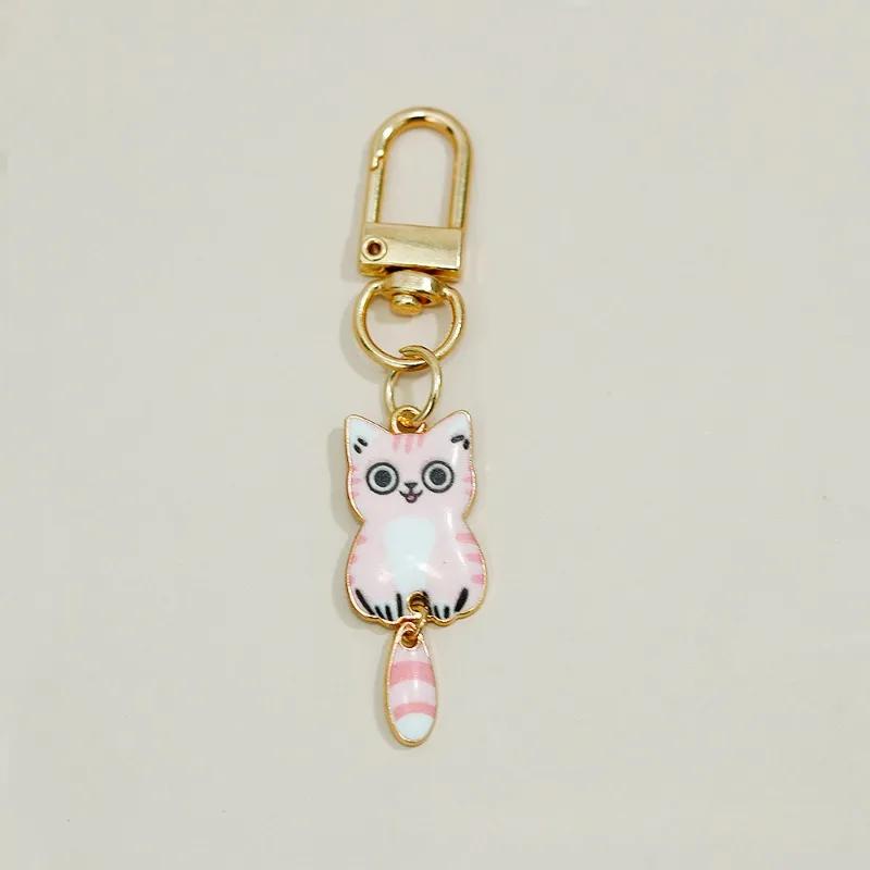Cute Cat Keychain Cartoon Wagging Tail Cats Key Ring Metal Animal Pendant for Earphone Case Bag Accessories Pet Lover Gifts
