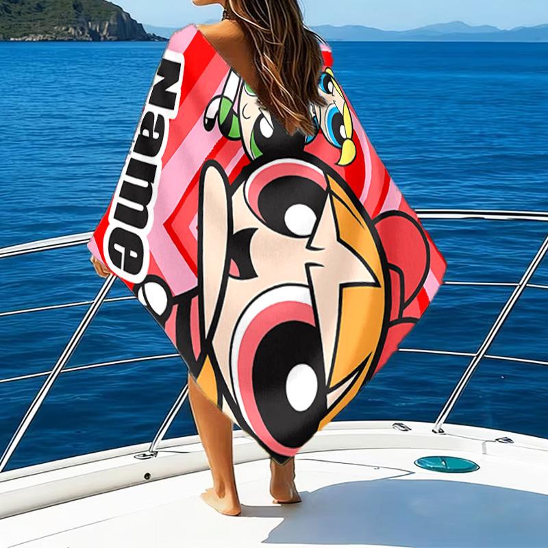 1pc The Powerpuff Girls4 Beach Towel with Custom Name, Beach/Swimming/Bath/Picnic/Camping Towel, Suitable for Seaside Beaches