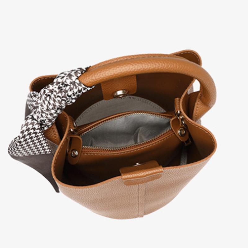 Women's Niche Lychee Pattern Soft Leather Bucket Bag Girls Fashion All-match Portable Vegetable Basket One-shoulder Messenger Bag