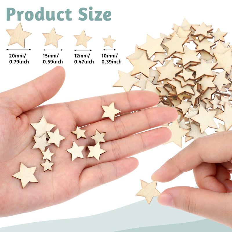 100pcs/lot Unfinished Wooden Stars/Heart Ornaments, Assorted Size Cutout Blank Wood Pieces Cutouts for Christmas Wedding Decor