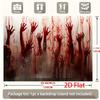 A 2D graphic design featuring a hand covered in blood reaching across a Halloween party banner.