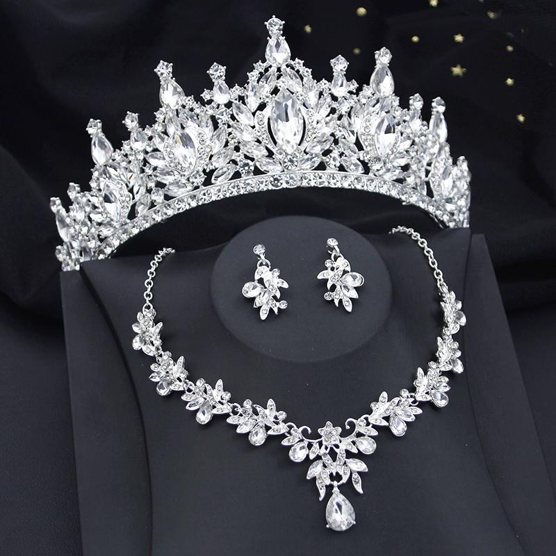 Luxury AB Crystal Water Drop Bridal Jewelry Sets and Tiaras Crown Necklace Earrings Wedding Dress Jewelry Set Accessories
