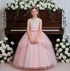 European & American Girls' Lace Flower Princess Dress with Bow & Small Train