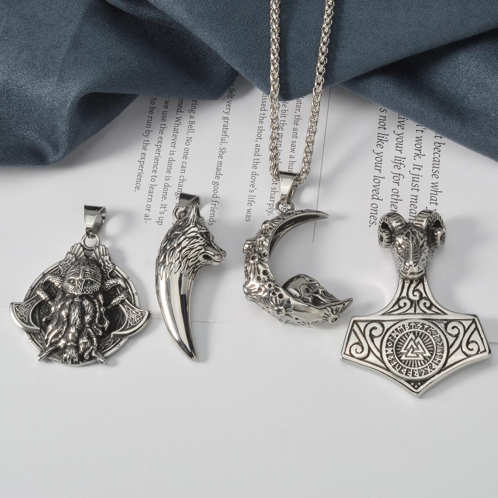 Mjolnir Pendant Necklace Stainless Steel Viking Thor Hammer Norse Mythology Gothic Jewelry Black Gift