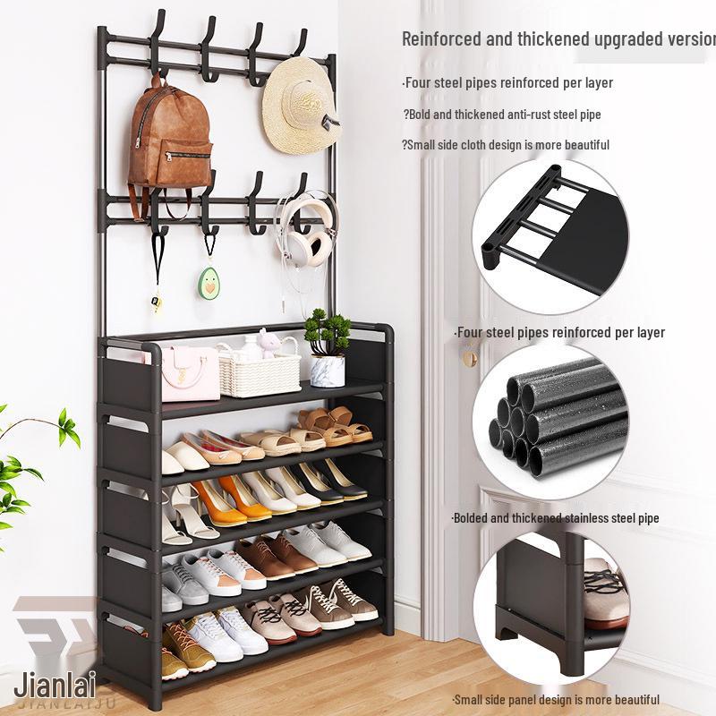 Multi-layer Dustproof Shoe & Hat Rack with Integrated Coat Rack for Indoor Use