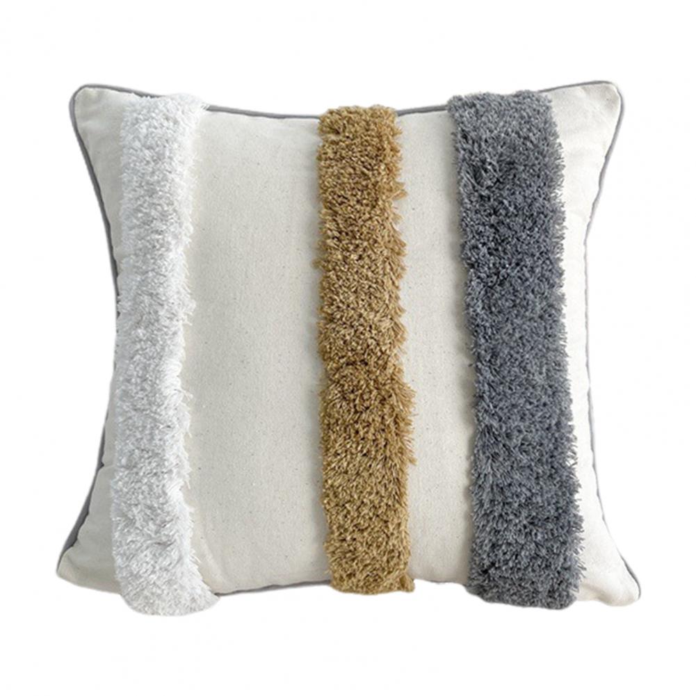 Unique Boho Throw Pillow with Braided Rope Pattern Handmade Tassels Cushion Soft Cotton Linen Textured Cushion for Sofa Bed