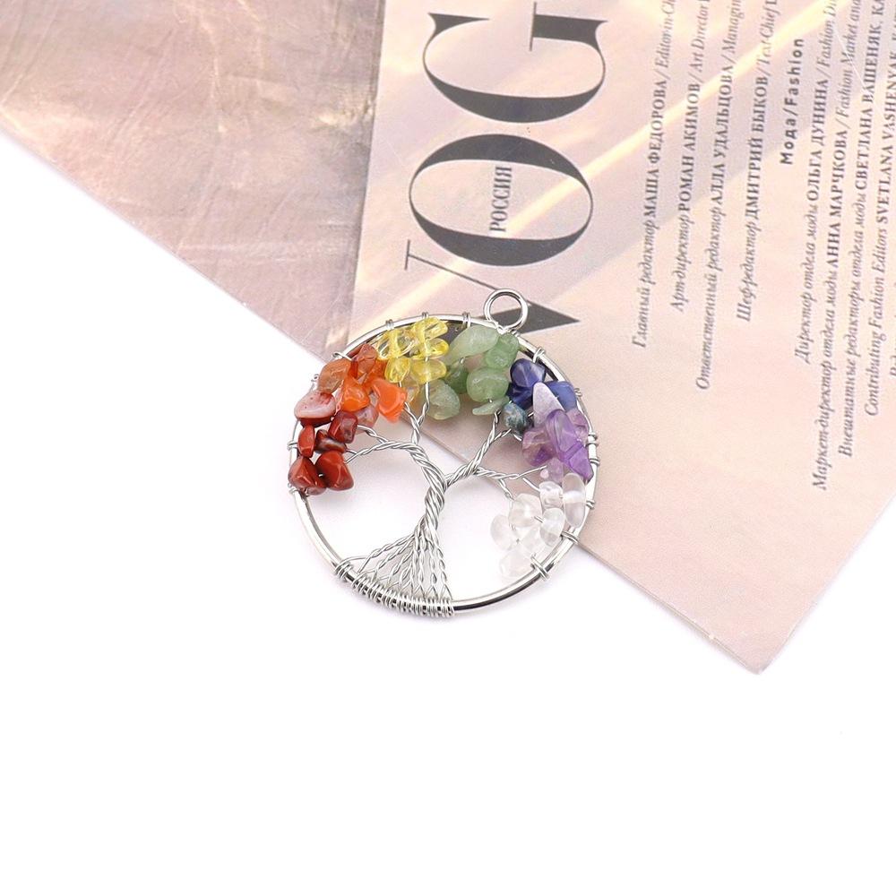 7-Color Natural Stone Jewelry Crystal Gravel Fortune Tree Handmade Winding Tree Of Life Pendant Necklace Jewelry N741