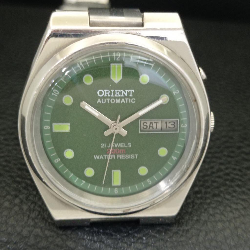 GENUINE VINTAGE ORIENT AUTOMATIC 46941 JAPAN MENS GREEN DIAL WATCH A701886-5 R207-a701886