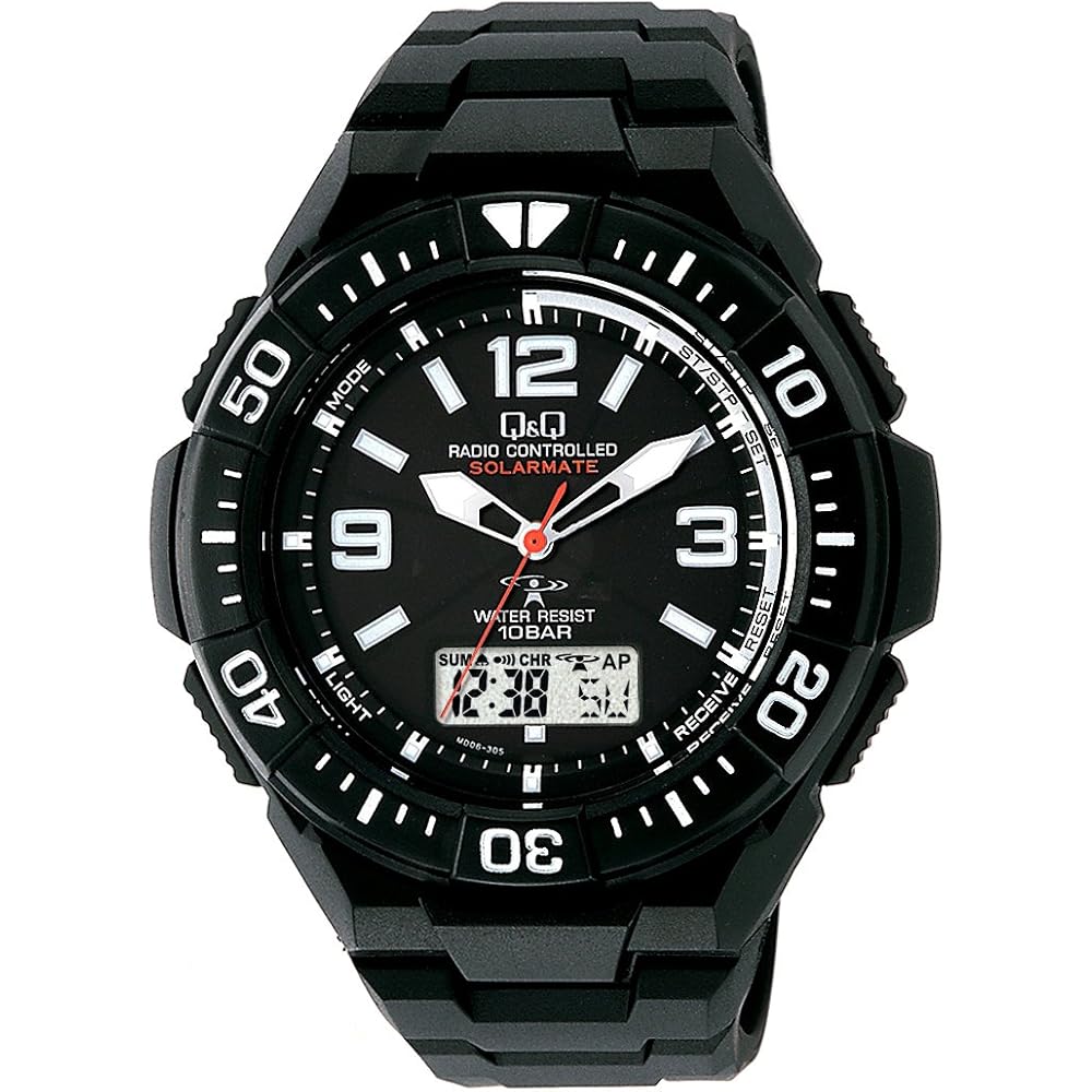

Citizen Q&Q Analog Solar Radio-Controlled Waterproof Watch Date Men s Black with Urethane Strap MD06-305