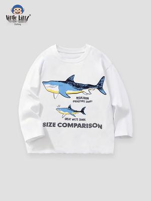 Autumn/Winter Boys' Long-Sleeve Shark Print T-Shirt