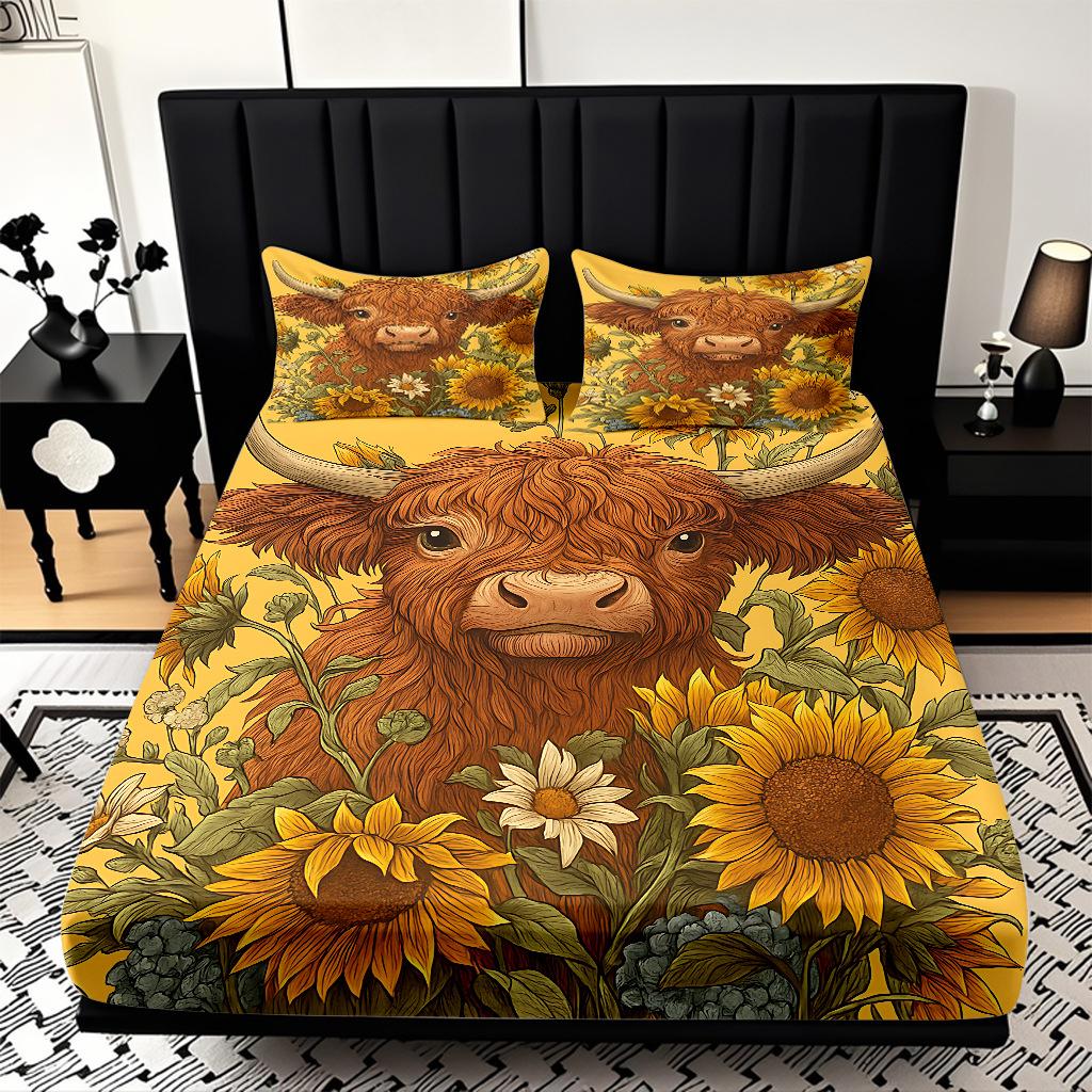 Home Textiles Sunflower Pattern 3D Digital Printing Sanded Sheet Three-Piece Set, Pattern