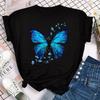 Women's Colorful Butterfly Petal Print T-Shirt, Short Sleeve, Round Neck, Cute Graphic Tee Shirts, Female Tops Clothes.
