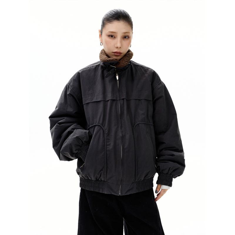 Kisko Winter American-Style Lamb Wool Collar Deconstructed Workwear Cotton Jacket for Men and Women, High-End Fleece-Lined Thickened Coat for Couples