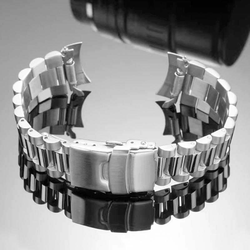 Solid Stainless Steel Watch Strap for Seiko SKX013 SKX015 Series Curved End Watch Chain Modification Watchband 20mm Folding Buck