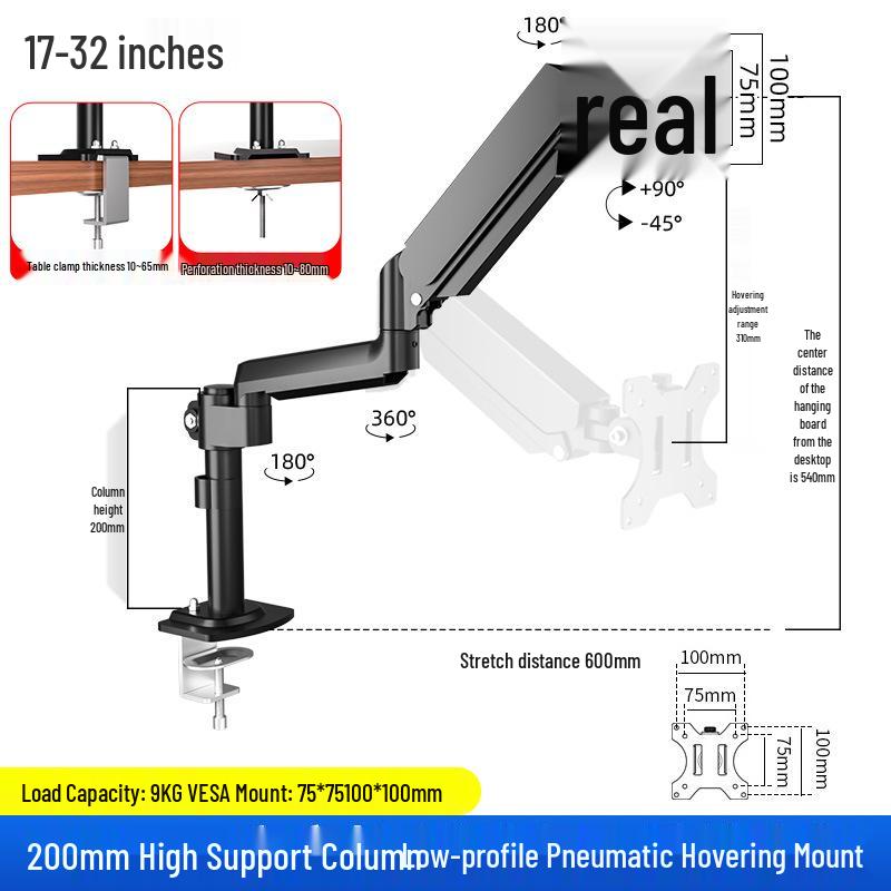 Adjustable Desktop Monitor Stand with Keyboard Tray & Pneumatic Arm