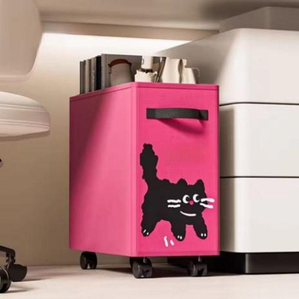 Oxford Cloth Under Desk Cart Storage Basket Cartoon Animal Print Cute Rolling Storage Cart Movable Foldable Dirty Clothes Basket