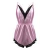 Men Sexy Lingerie Spaghetti Strap Lace Trimmed Satin Sleepwear Jumpsuit Nightwear