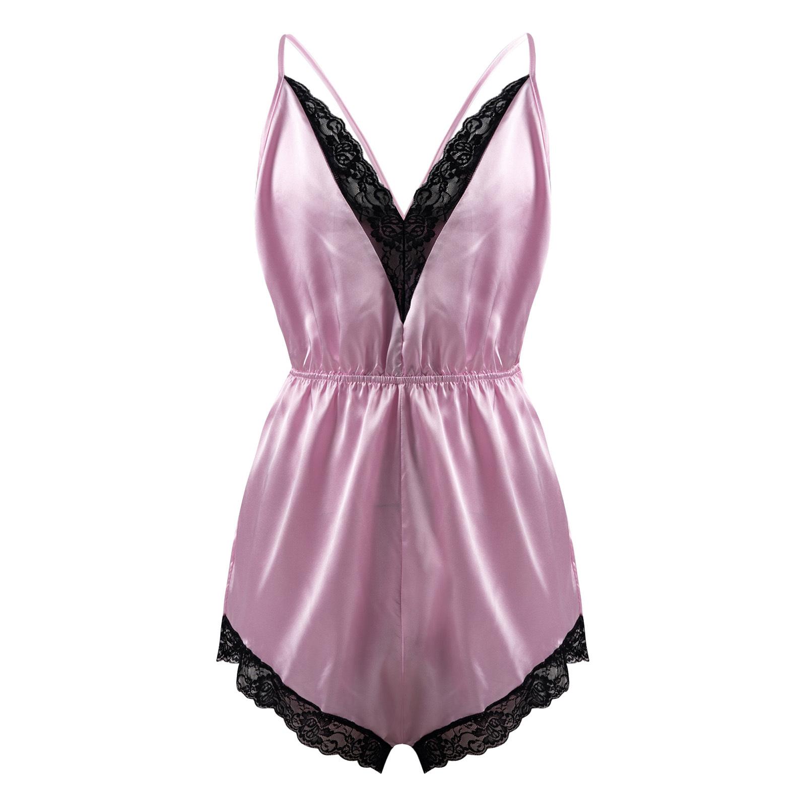 

Жіночий атласний комбінезон з V-подібним вирізом, на регульованих бретелях-спагеті, комплект для сну рожевий