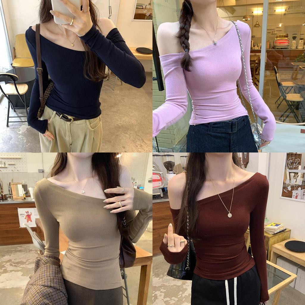 Stilvolles Strick-T-Shirt mit asymmetrischem Ausschnitt für Büro und Alltag