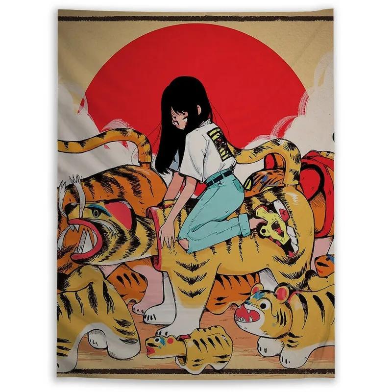 Самурай Аниме Девушка Абстрактный Фон Ткань Украшения Дома Настенный Гобелен Офис — фото 15