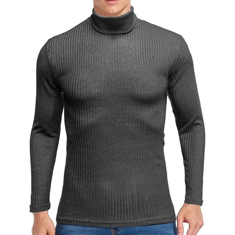 Men's Knitting Bottom Shirt Fashion High Neck Long Sleeve Fitting Versatile T-shirt Vintage Trendy Casual Wear Minimalist Fashion Breathable Shirt