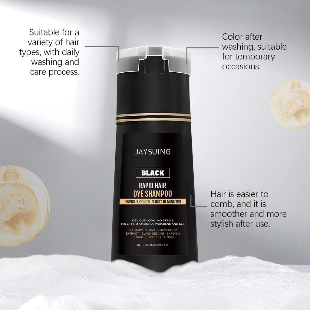 Jaysuing Men Black Instant Shampoo Natural Shine Nourishing Hair Color Shampoo No Mess Home Use 200ML