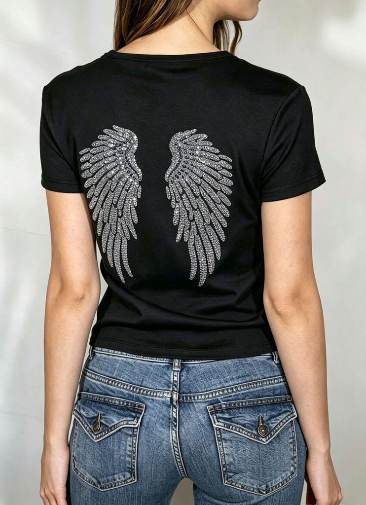 2026 Casual Damesmode Effen Kleur Pailletten Vleugels Losse Set
